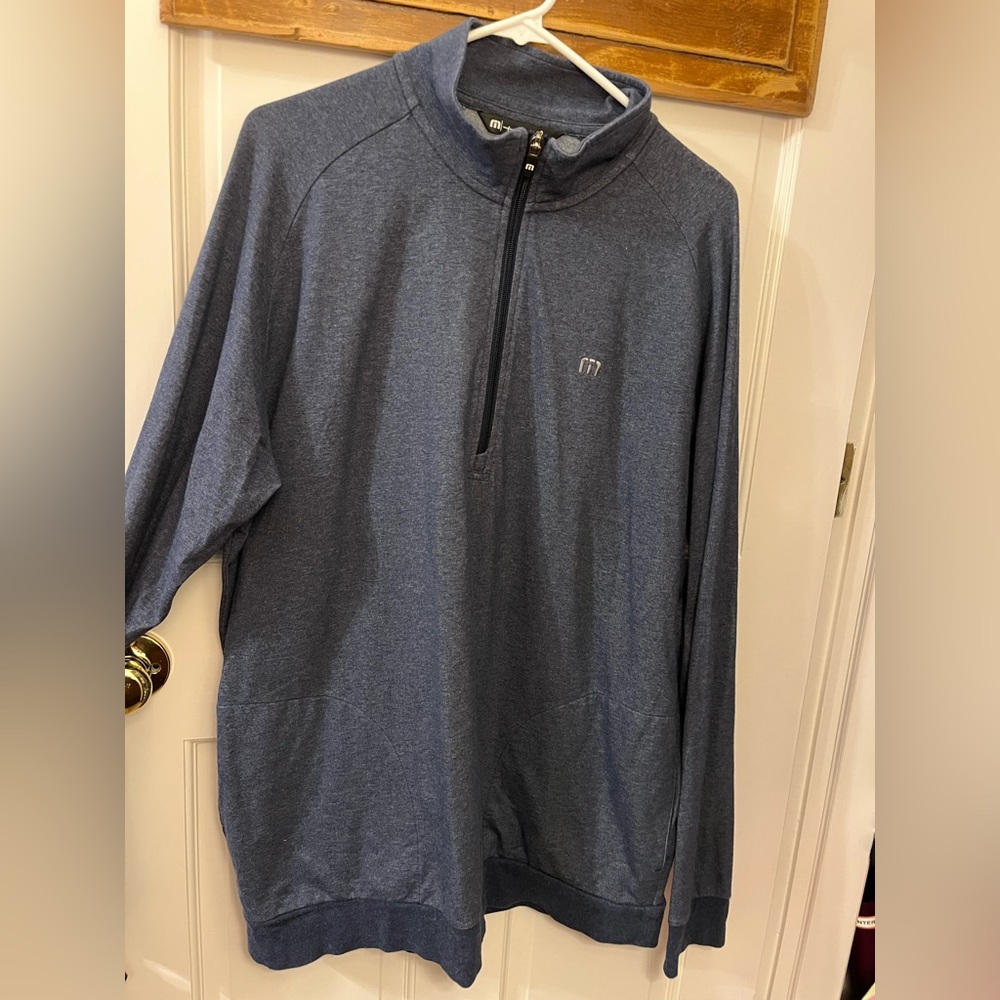 TRAVIS MATHEW MENS ZACHARY GOLF HALF ZIP PULLOVER HEATHER NAVY